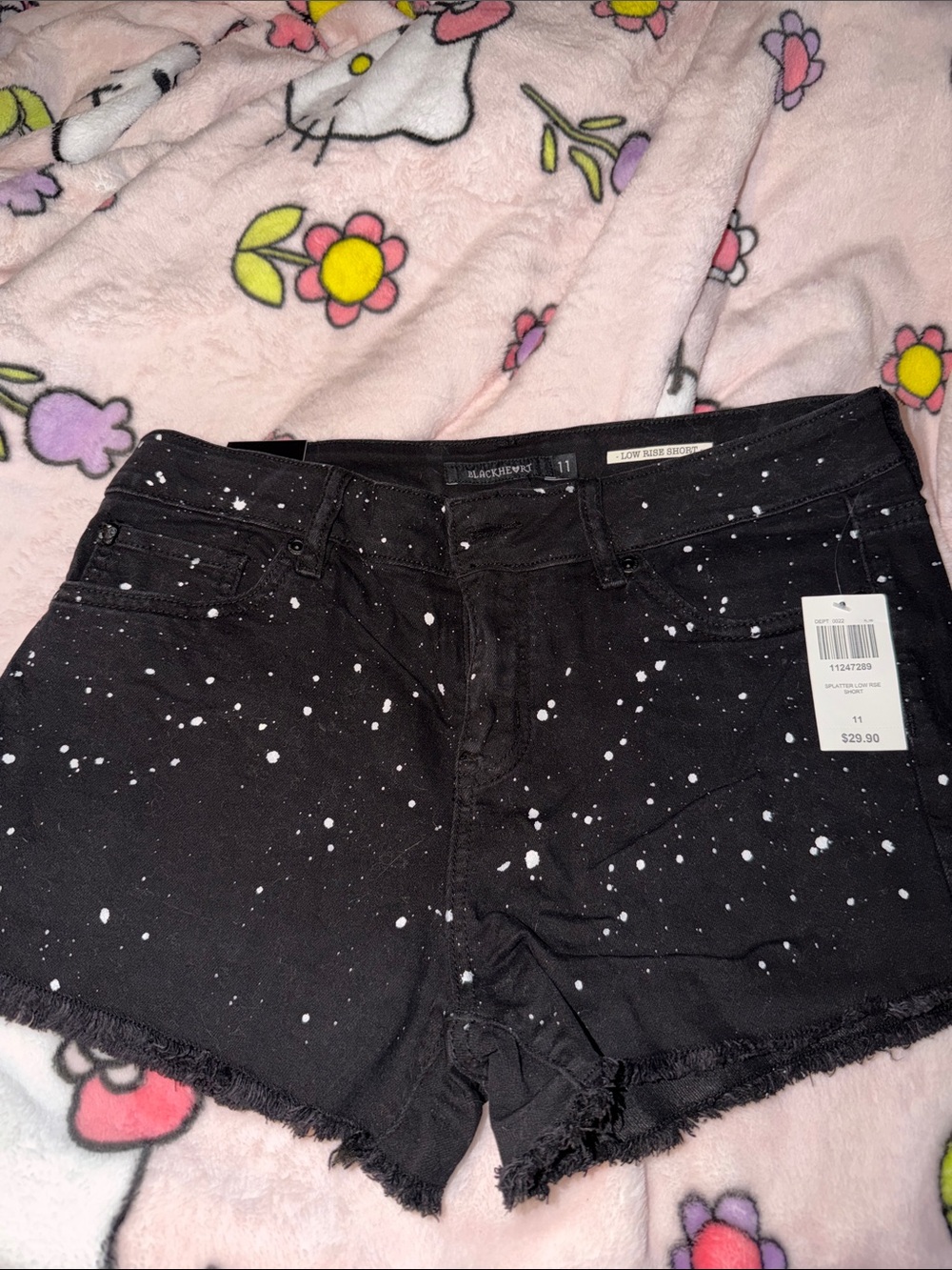 Black Rivet Black Denim Paint-Splatter Jean Shorts